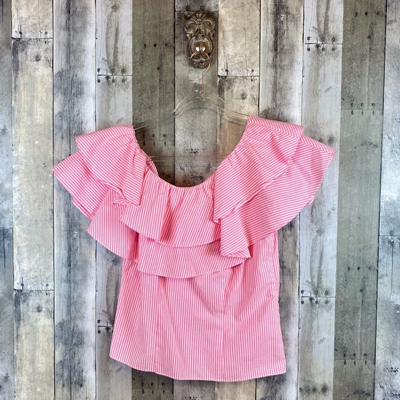 Lilly Pulitzer Trixie One Shoulder Ruffle Top Havana Pink Seersucker Size Medium - Picture 3 of 9